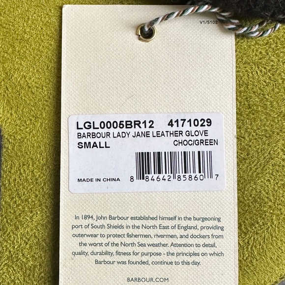 Barbour Lady Jane Leather Gloves S Choc/Green Tartan Cuffs Fleece Lined NOS - Picture 4 of 6